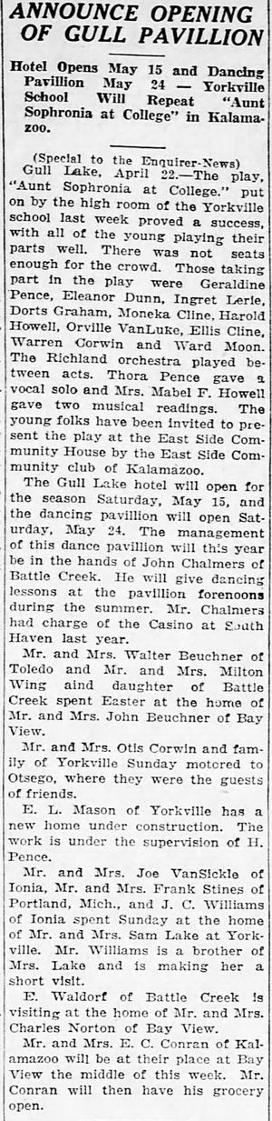 Gull Lake Dance Pavillion - April 1924 Opening Article (newer photo)